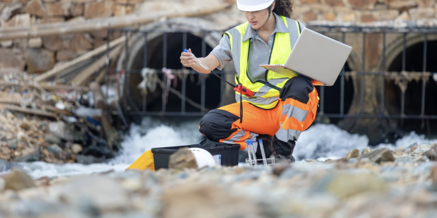 Female outdoors working hivis